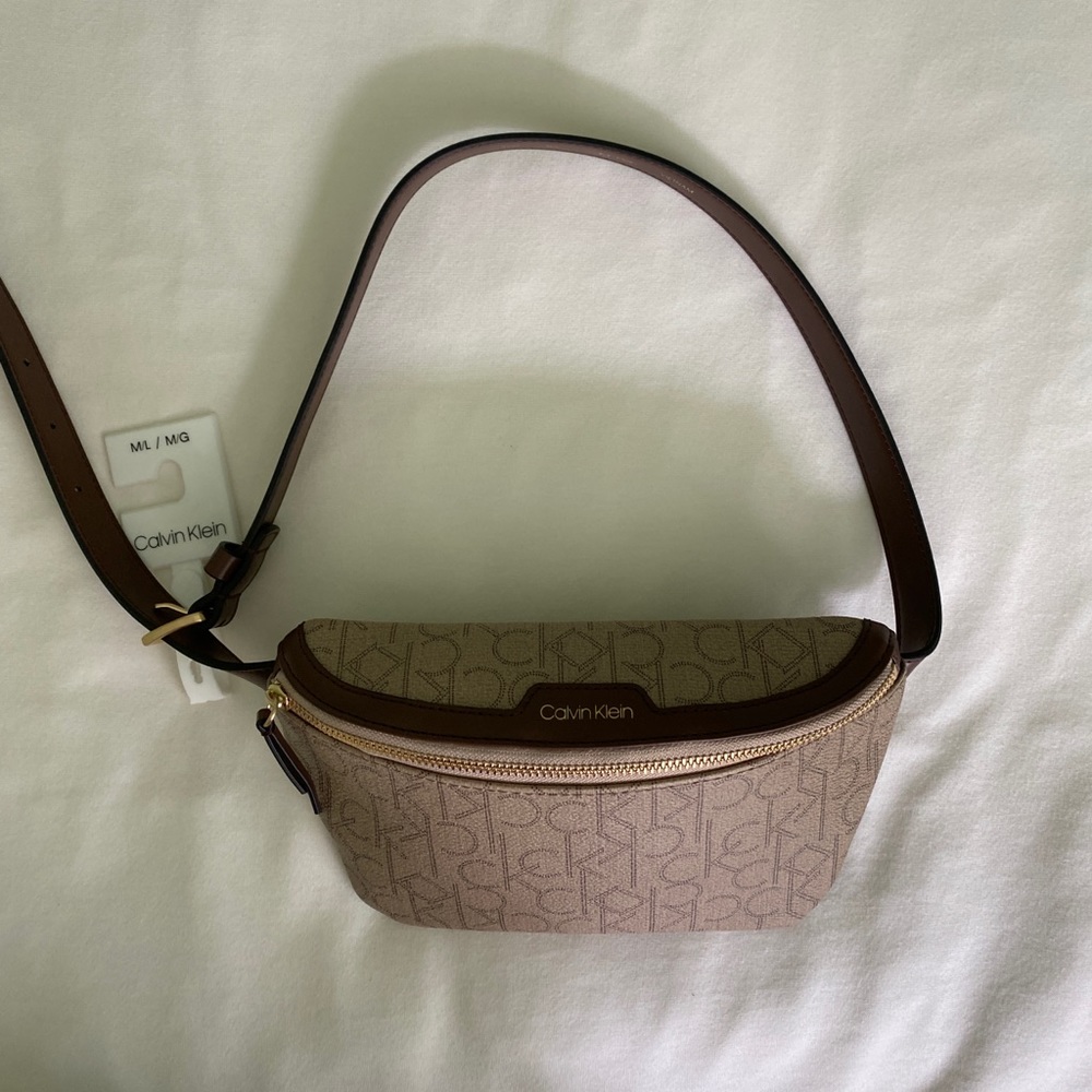 Brown Real Leather Calvin Klein Logo Fanny Pack